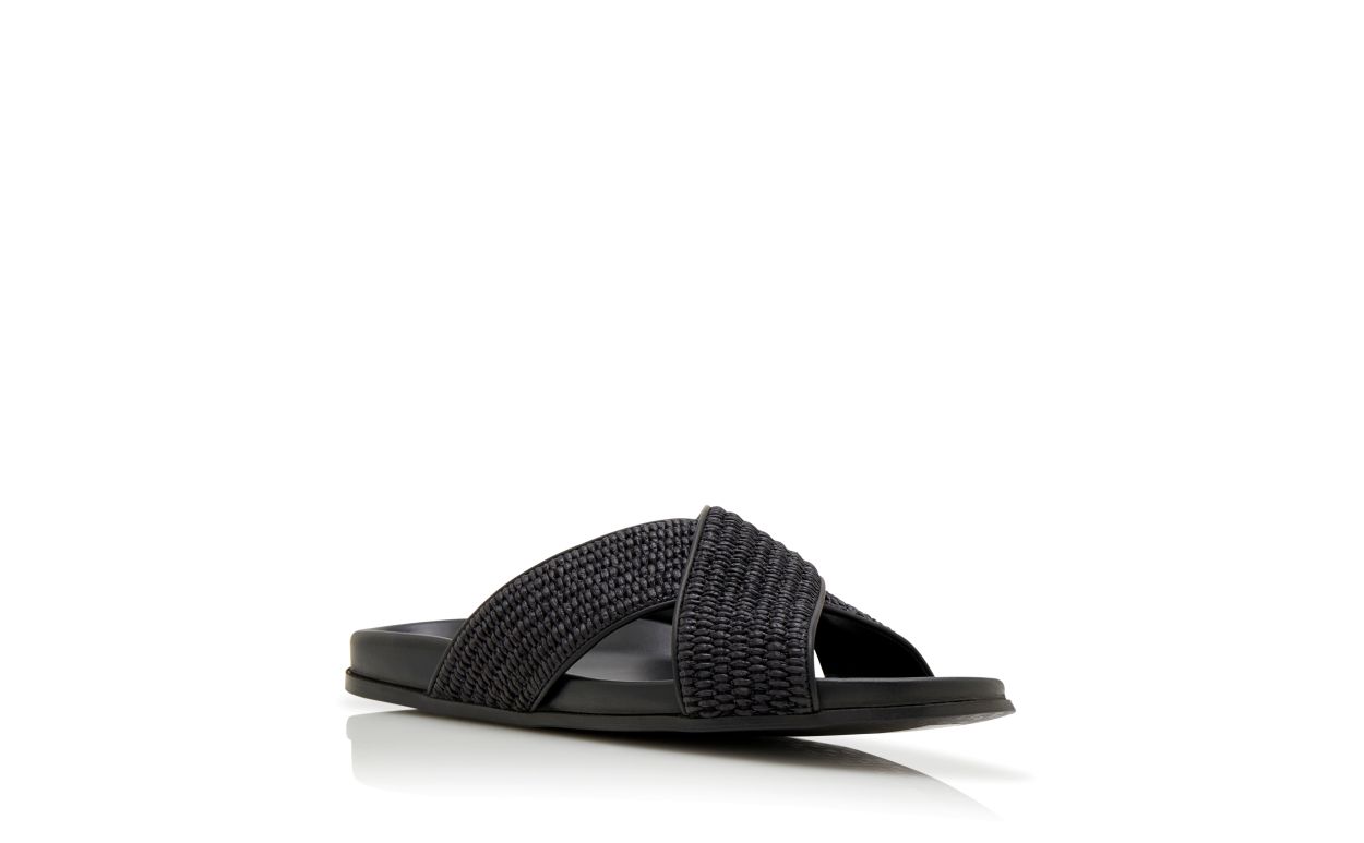 Black Natural Weave Flat Sandals