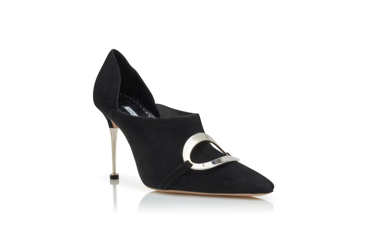 Black Suede Buckle Detail Shoe Booties