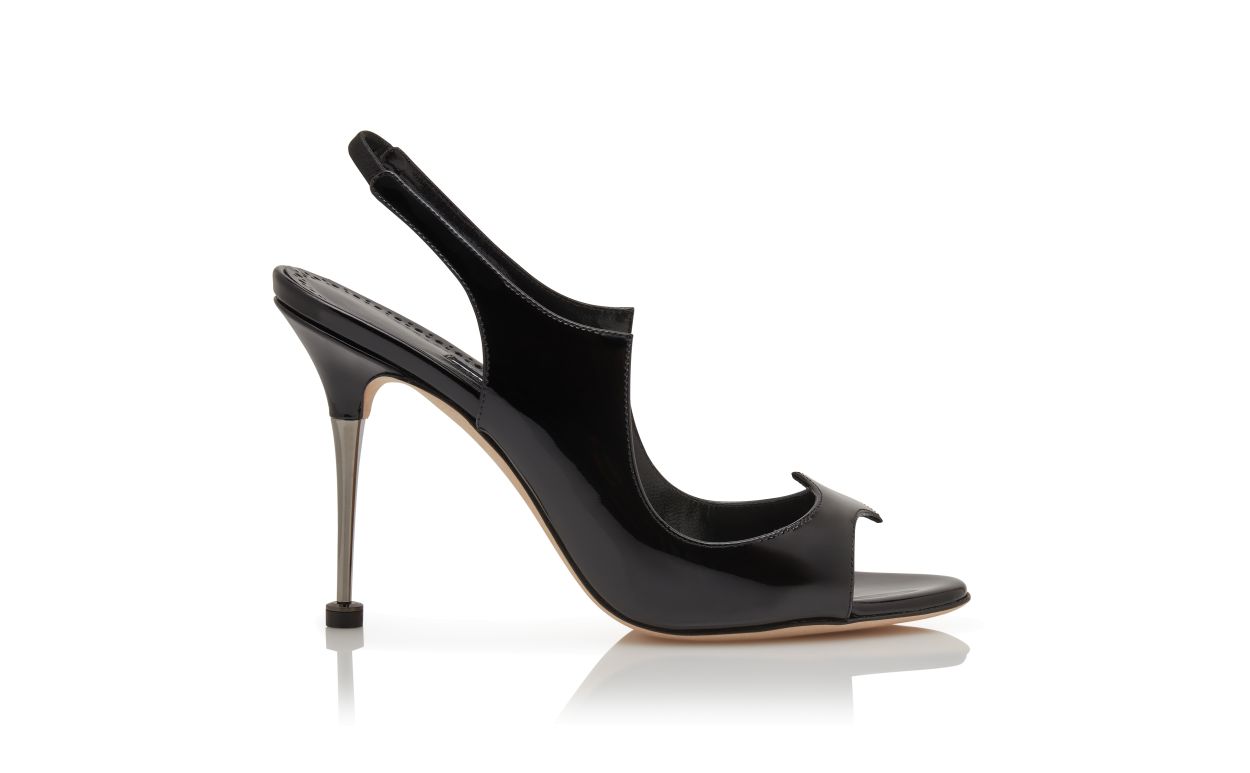 Black Patent Leather Slingback Sandals