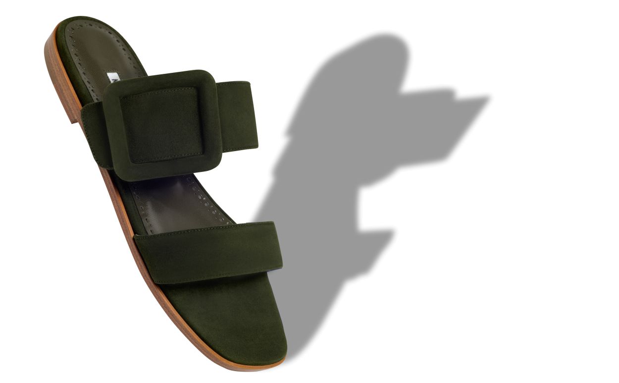 Dark Green Suede Flat Sandals Dark Green Suede Flat Sandals