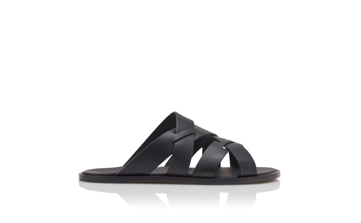 Black Calf Leather Crossover Sandals