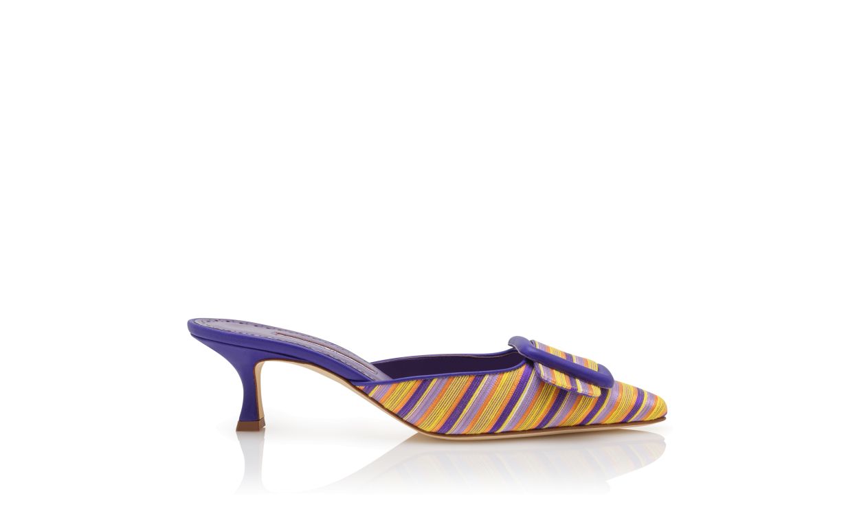 Purple and Orange Cotton Buckle Detail Mules