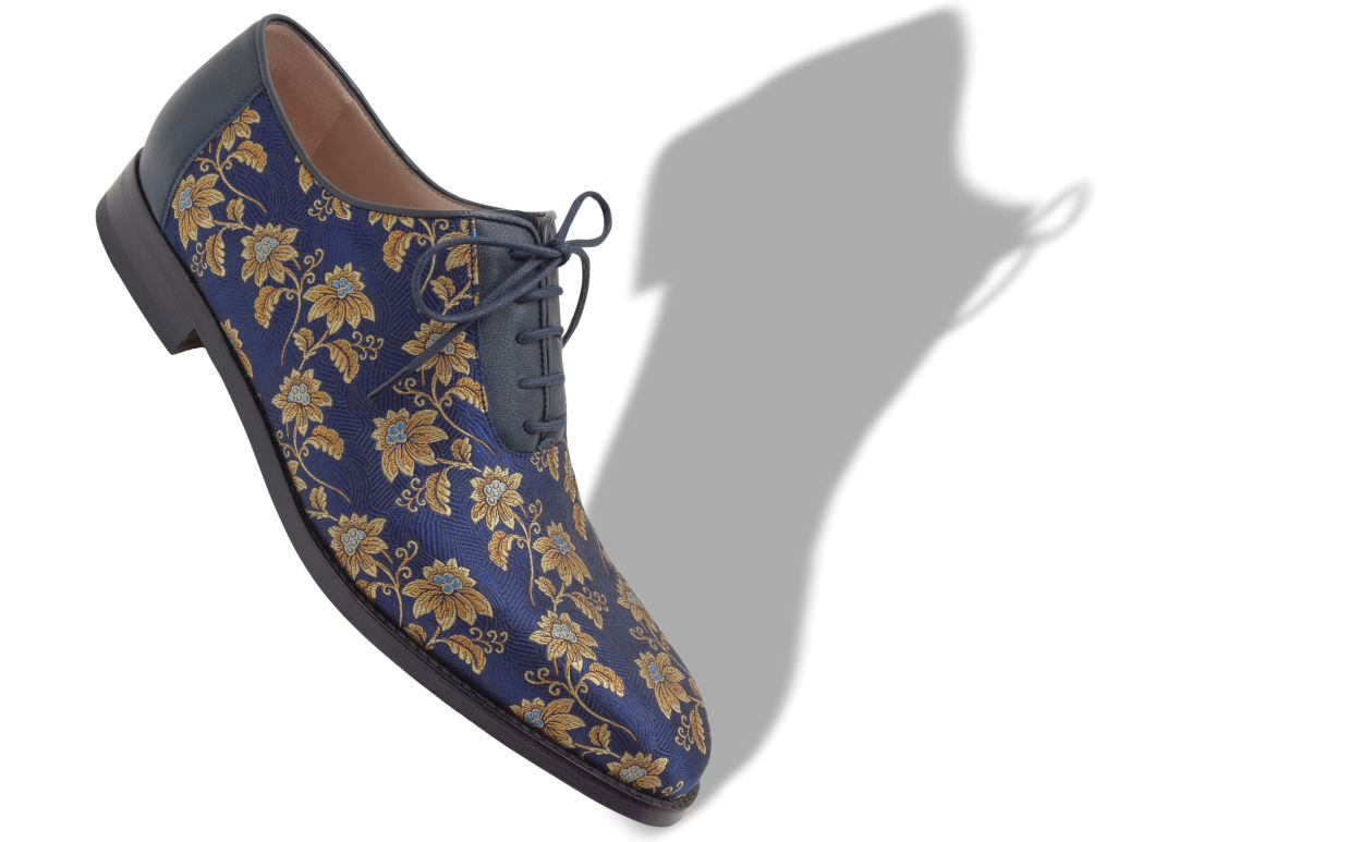 Navy Blue Floral Silk Jacquard Oxfords