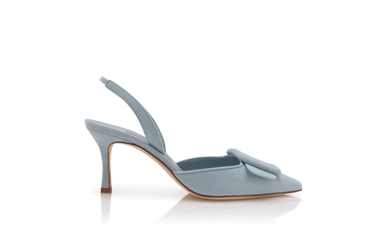 Light Blue Suede Buckle Detail Slingback Pumps
