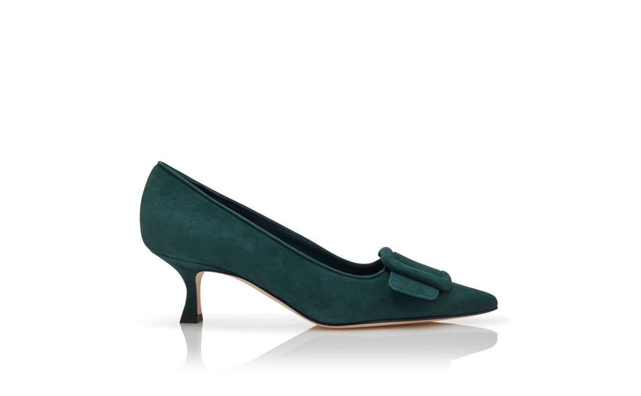 Dark Green Suede Buckle Detail Pumps