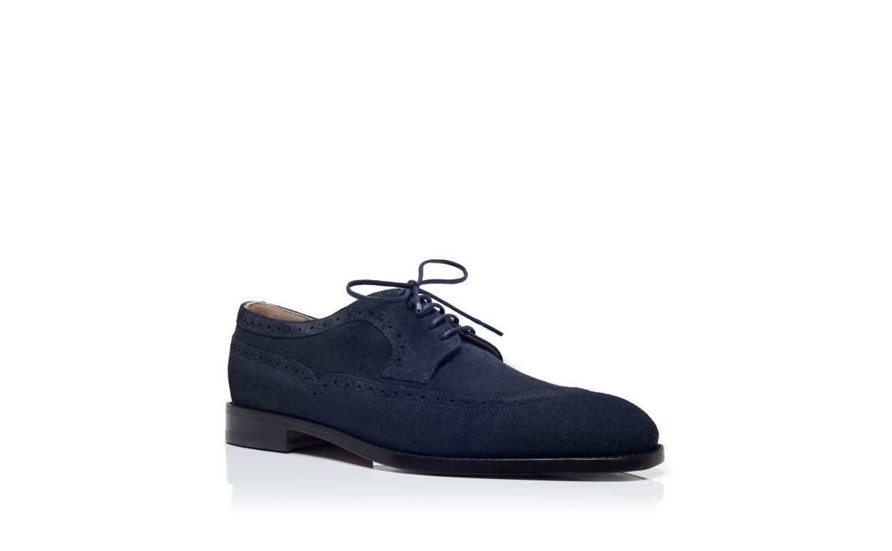 Navy Blue Suede Lace-Up Oxfords