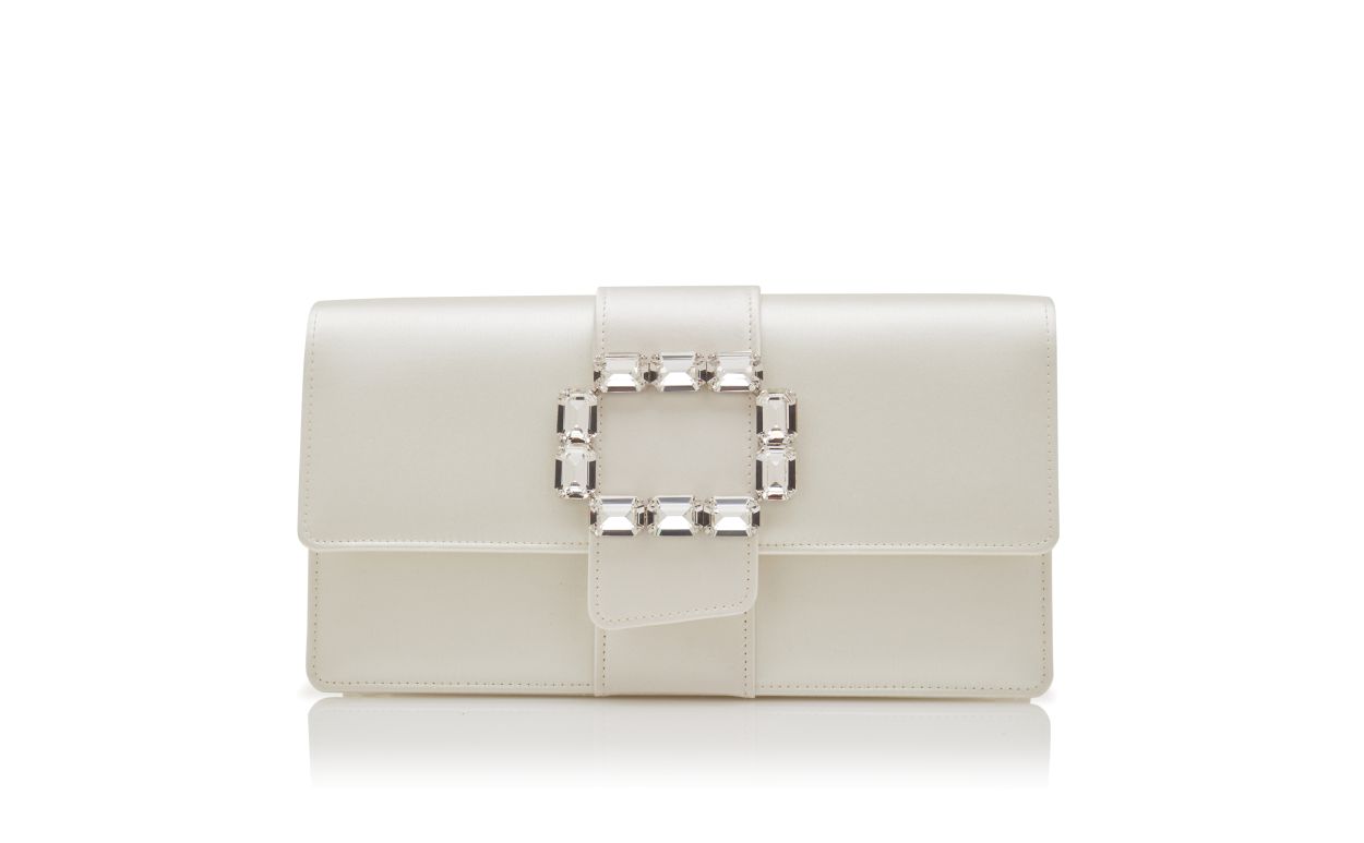 Cream Satin Crystal Buckle Clutch