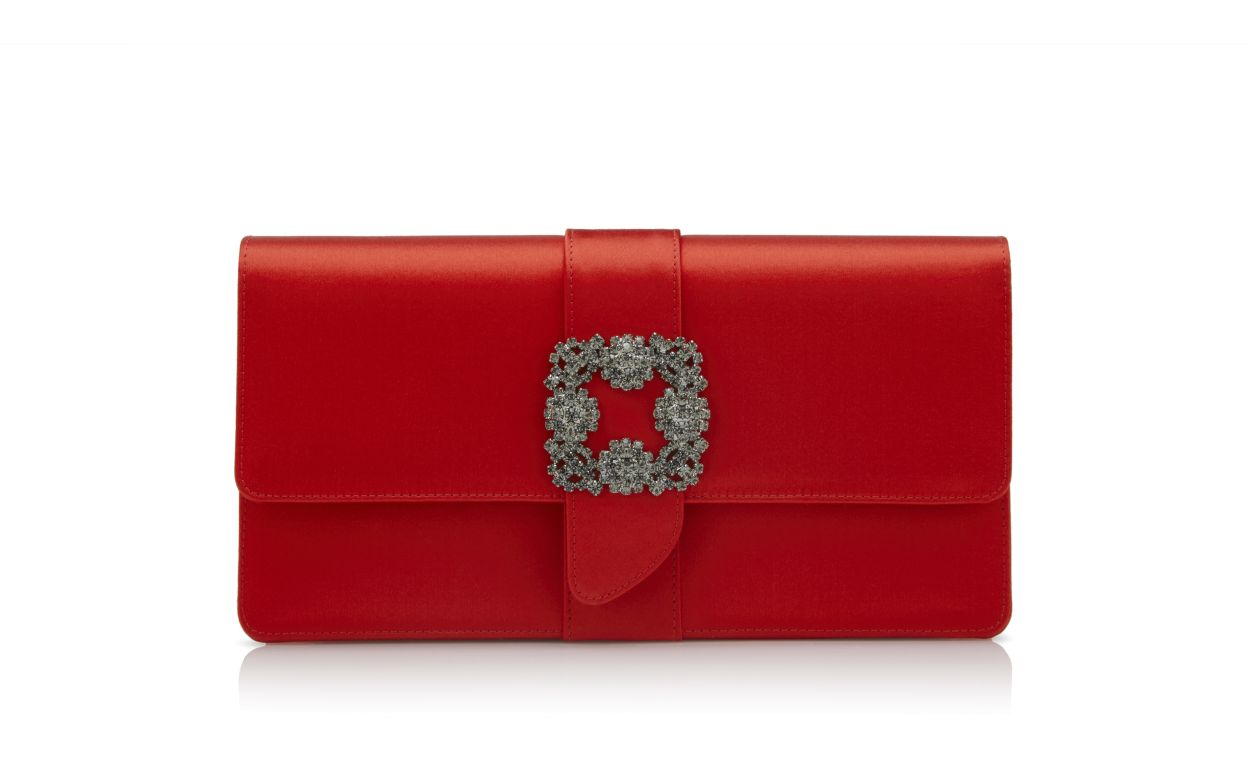 Red Satin Jewel Buckle Clutch
