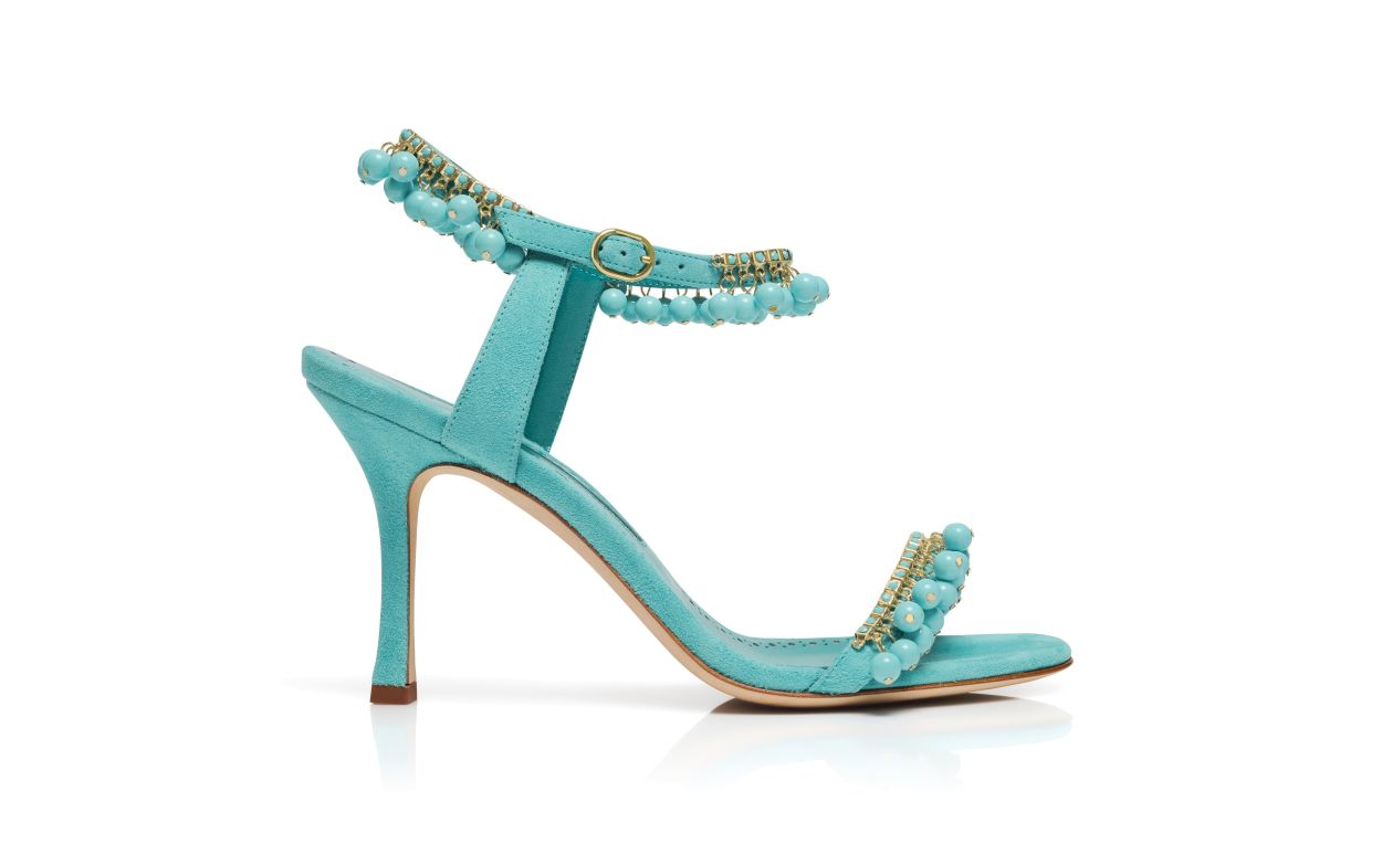 Blue Suede Jewel Embellished Sandals