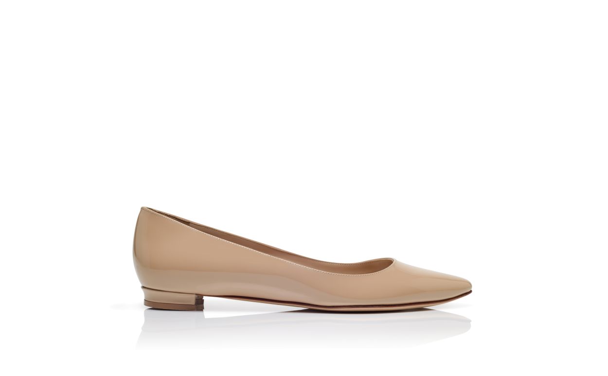 Light Beige Patent Leather Pointed Toe Flat Pumps