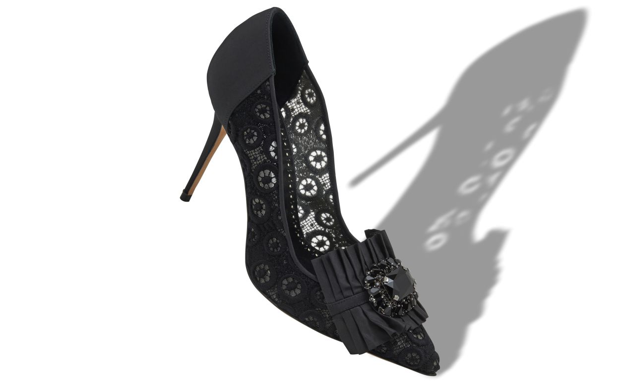 Black Lace Jewel Embellished Pumps