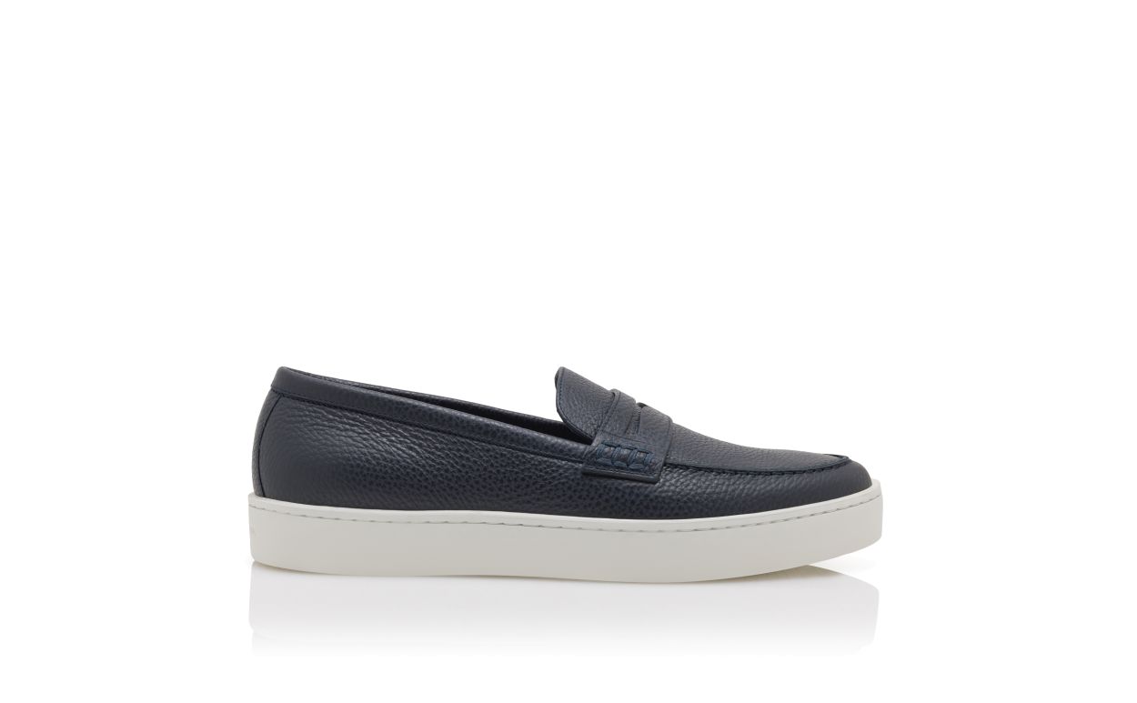 Navy Blue Calf Leather Slip-On Loafers