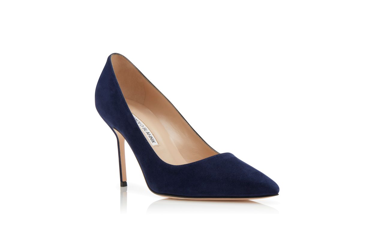 Navy Blue Suede Pointed Toe Pumps