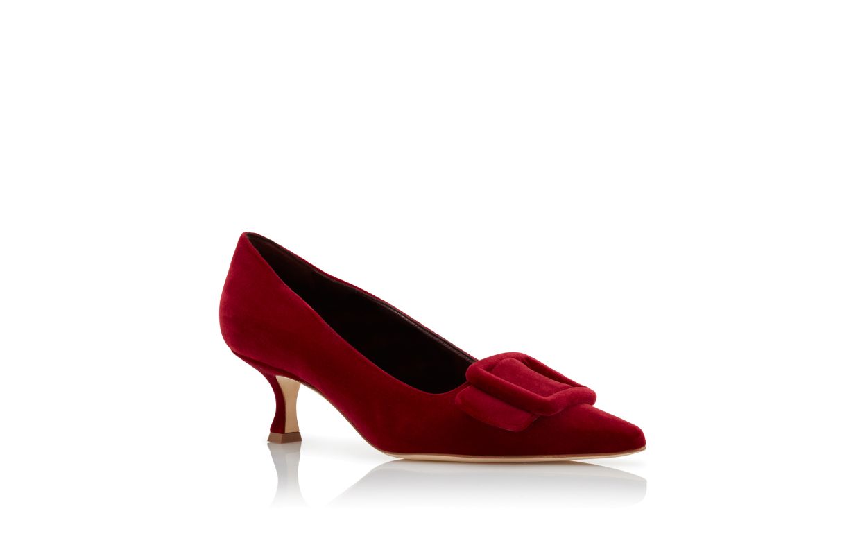 Red Velvet Buckle Detail Pumps