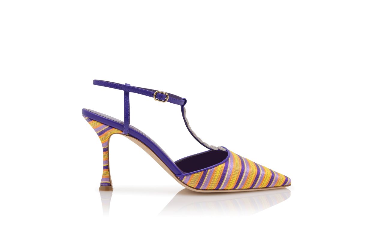 Purple and Orange Cotton Striped T-Bar Pumps