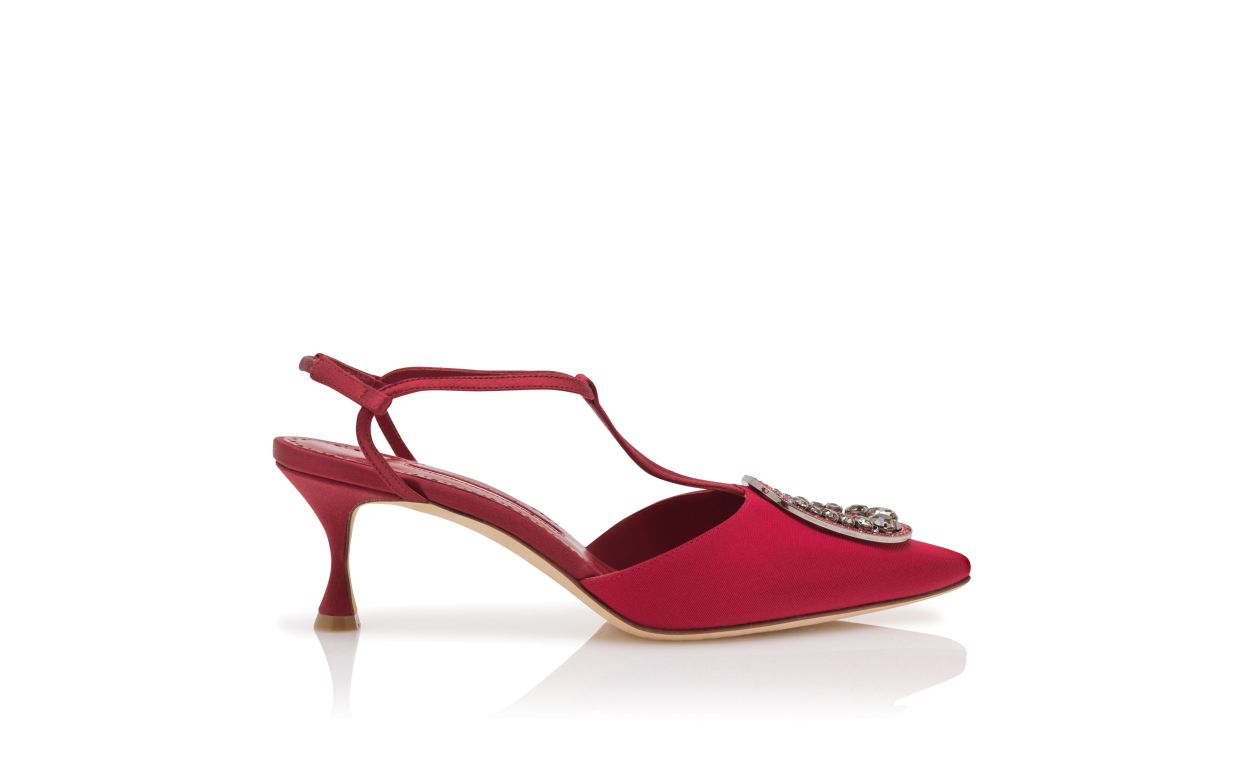 Red Grosgrain Jewel Embellished T-Bar Pumps Red Grosgrain Jewel Embellished T-Bar Pumps