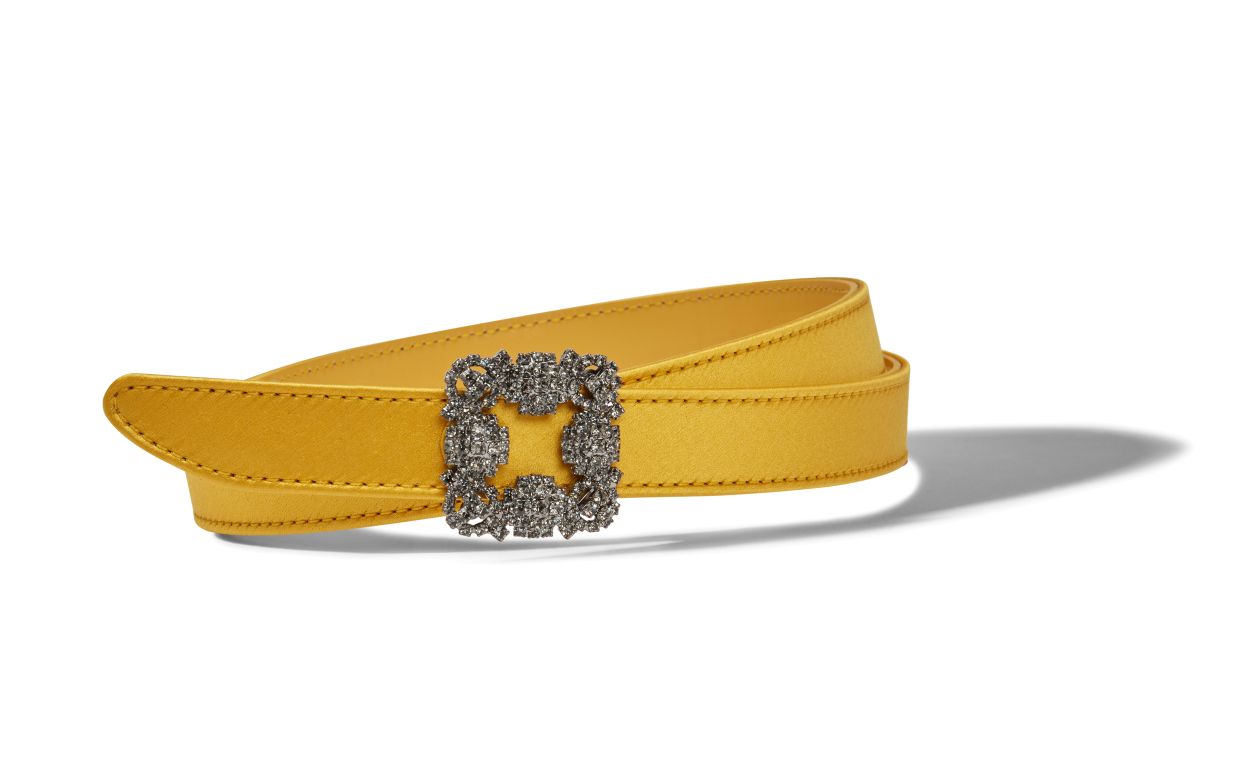 Yellow Satin Crystal Buckled Belt