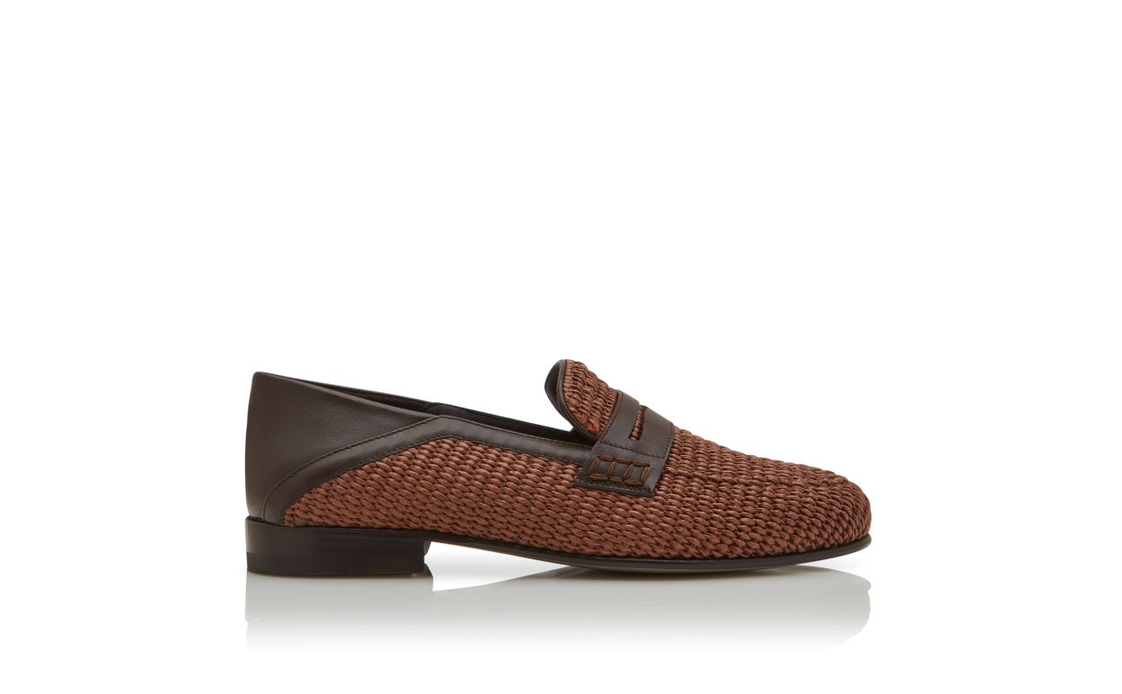 Dark Brown Raffia Penny Loafers