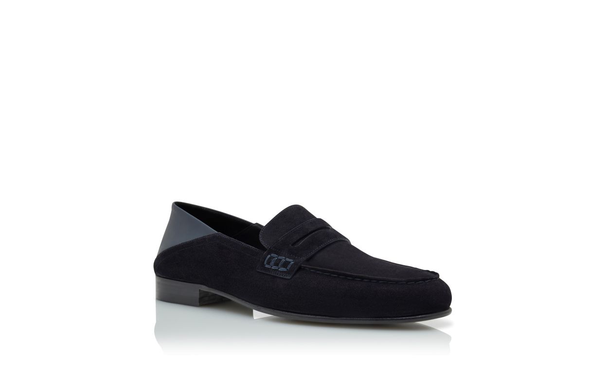 Navy Blue Suede Penny Loafers