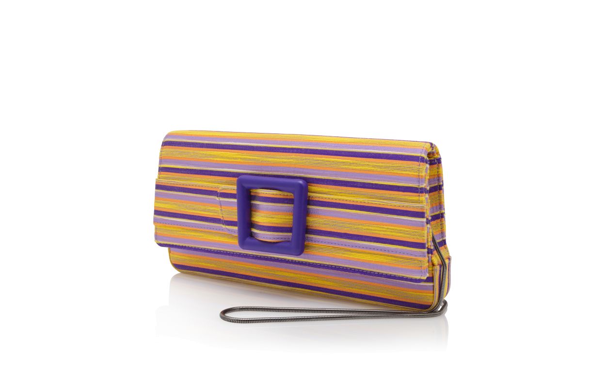 Purple and Orange Cotton Striped Buckle Clutch