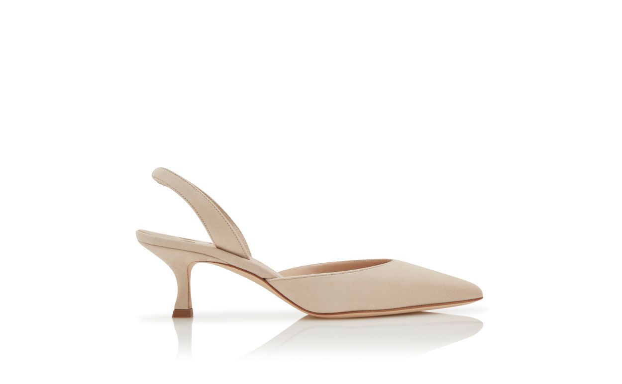 Light Beige Suede Slingback Pumps