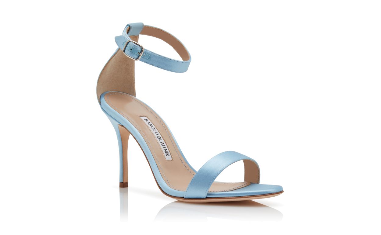 Light Blue Satin Ankle Strap Sandals