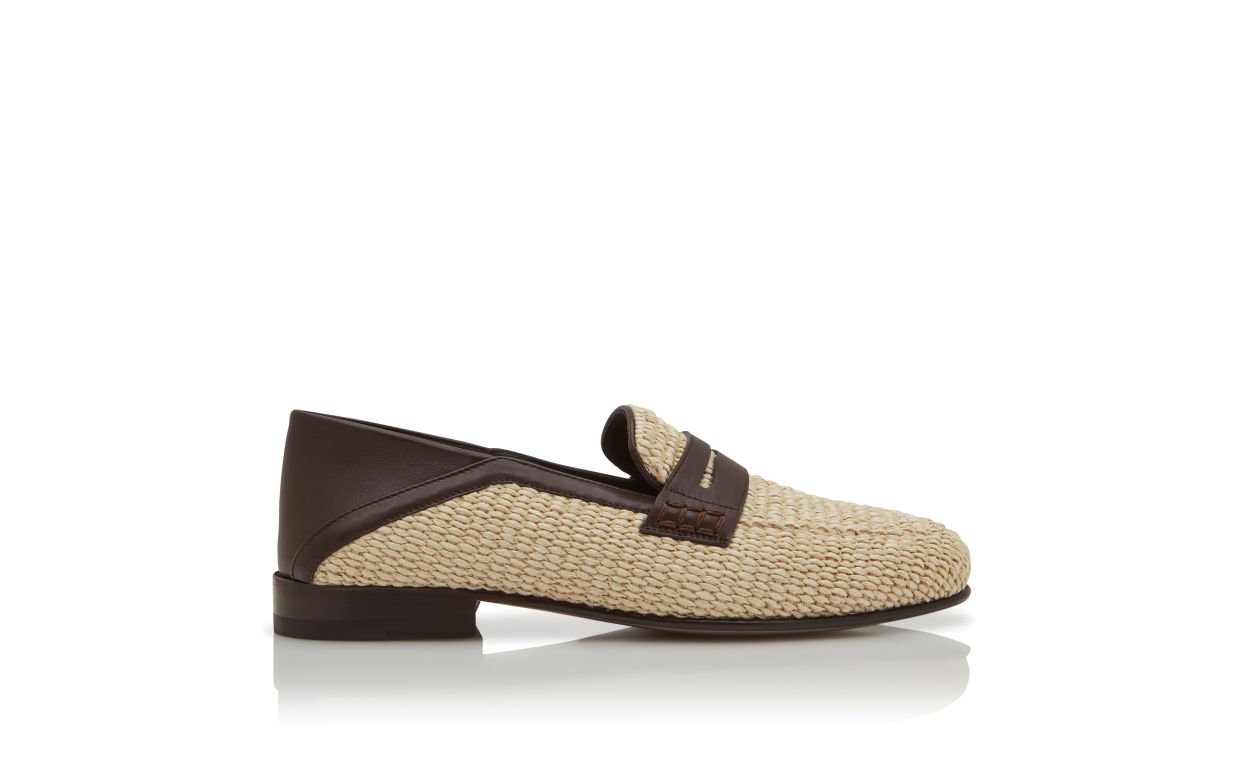 Light Beige Raffia Penny Loafers