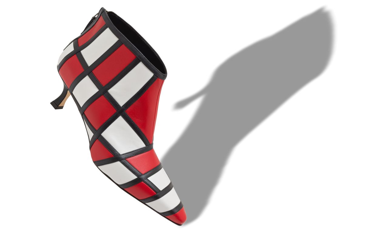Red and White Nappa Leather Ankle Boots