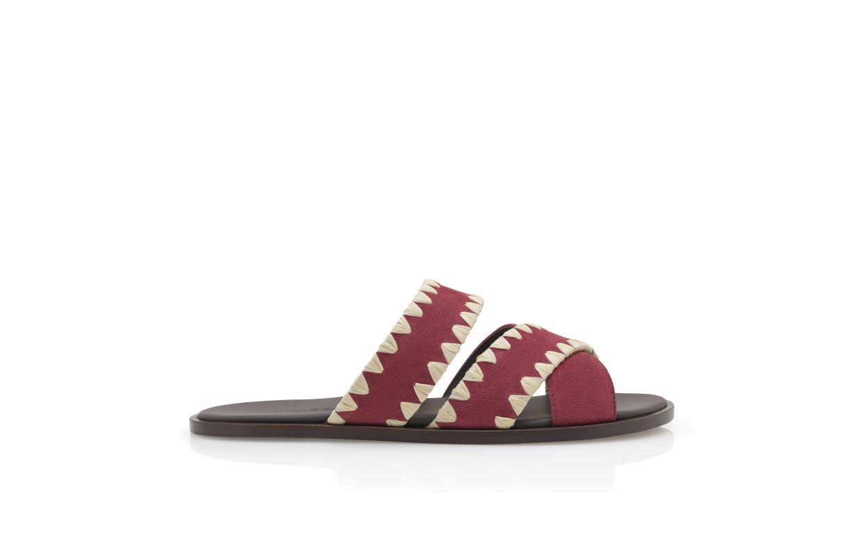Dark Red Suede Blanket Stitch Sandals