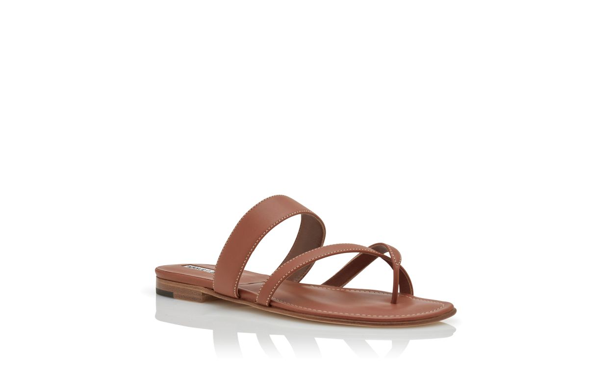 Brown Calf Leather Crossover Flat Sandals