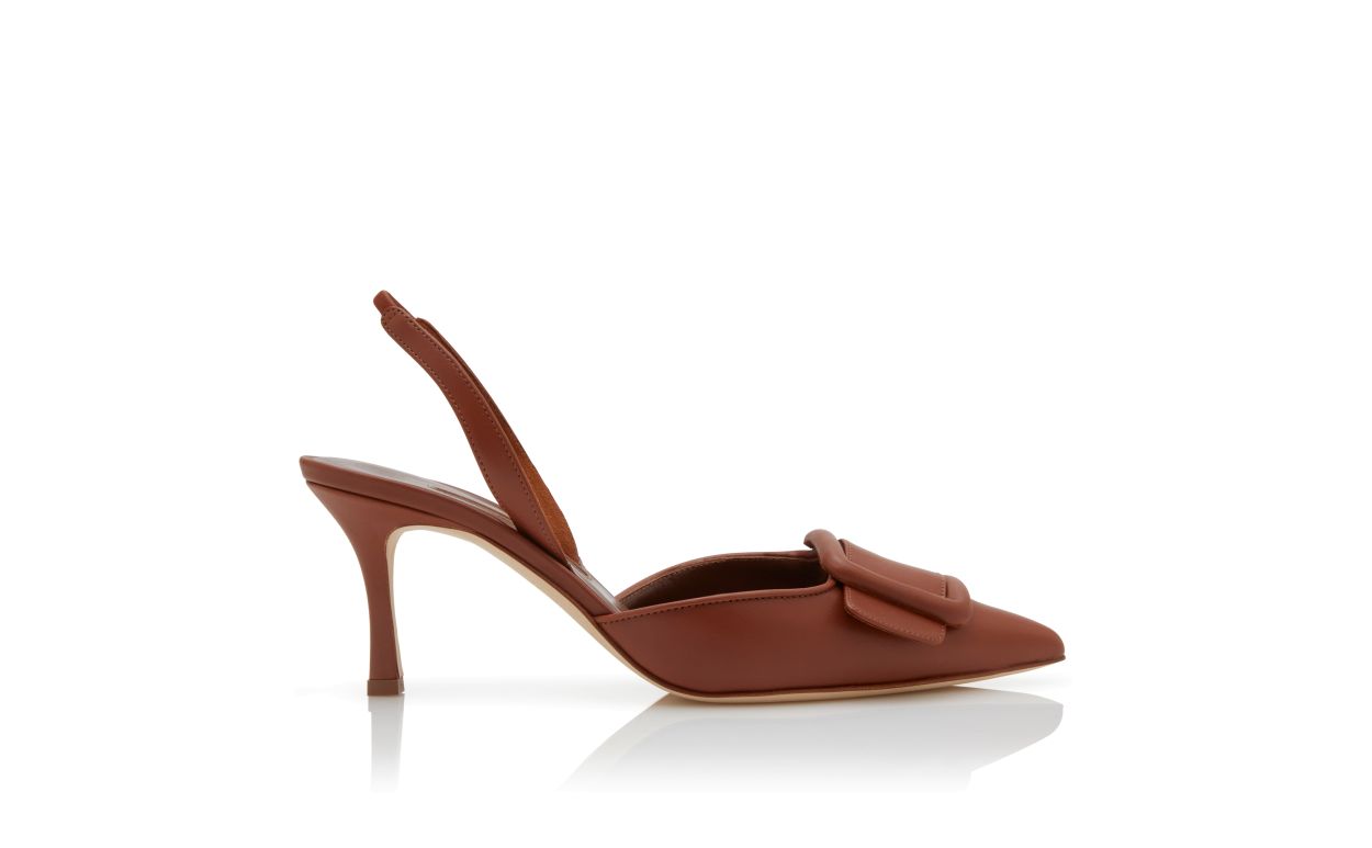 Brown Nappa Leather Slingback Pumps