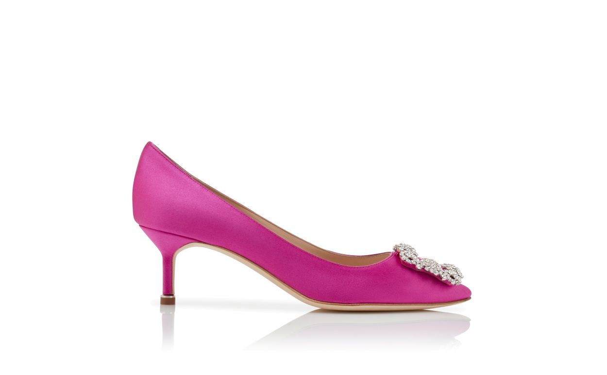 Fuchsia Satin Jewel Buckle Pumps