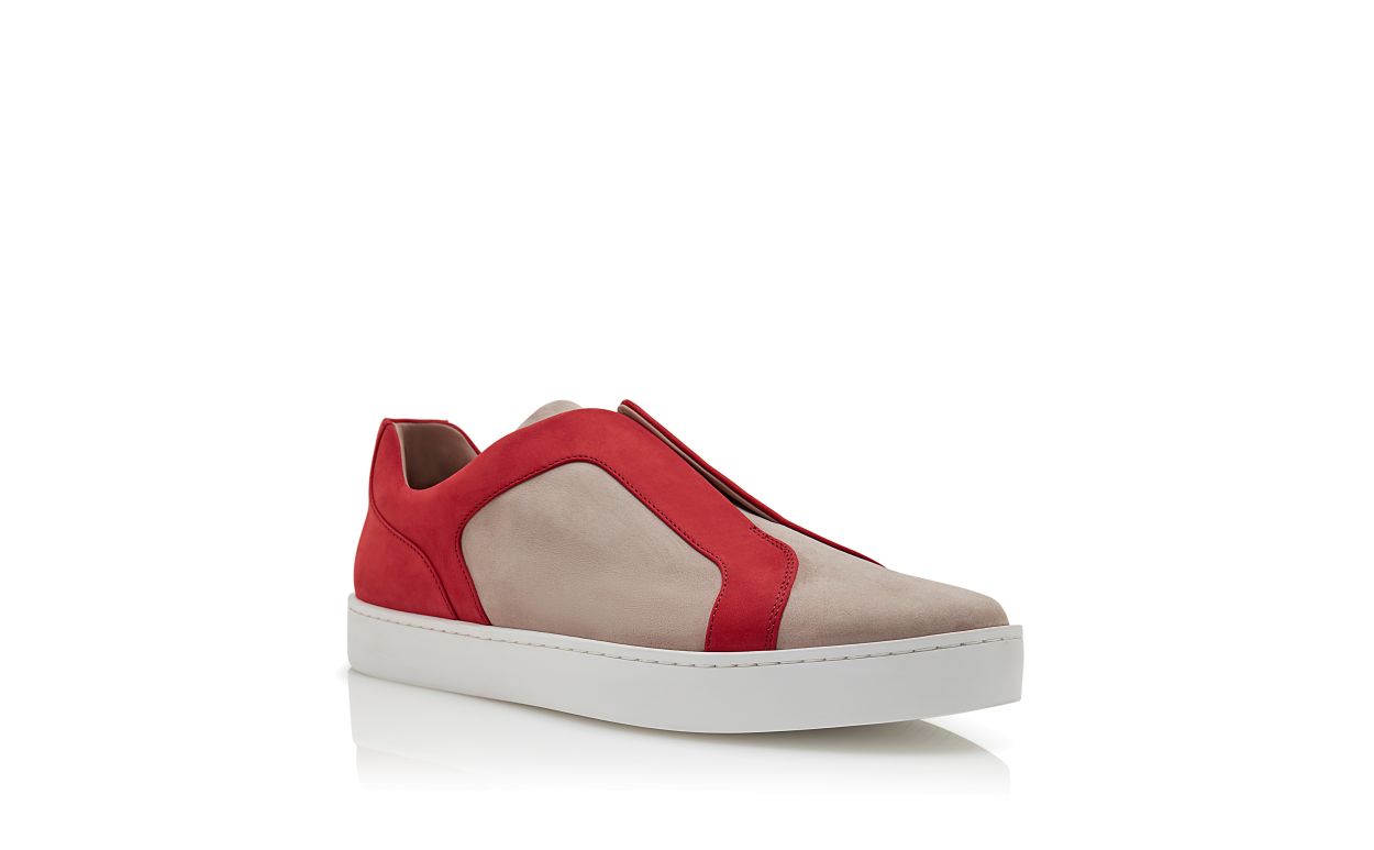 Grey and Red Calf Leather Sneakers