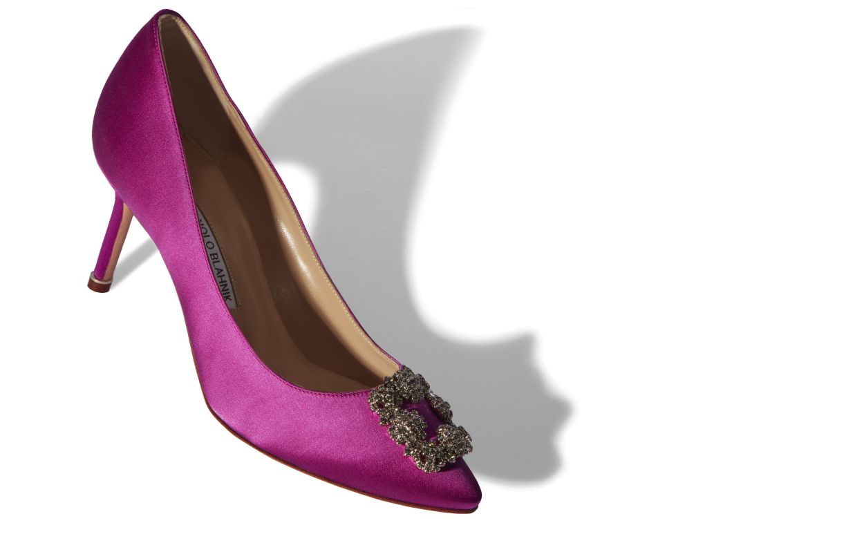 Dark Fuchsia Satin Jewel Buckle Pumps