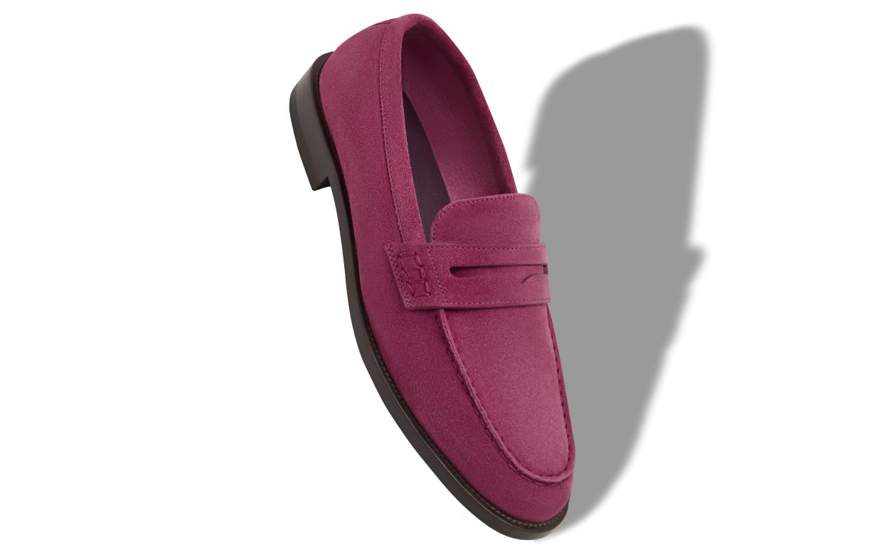 Pink Suede Penny Loafers