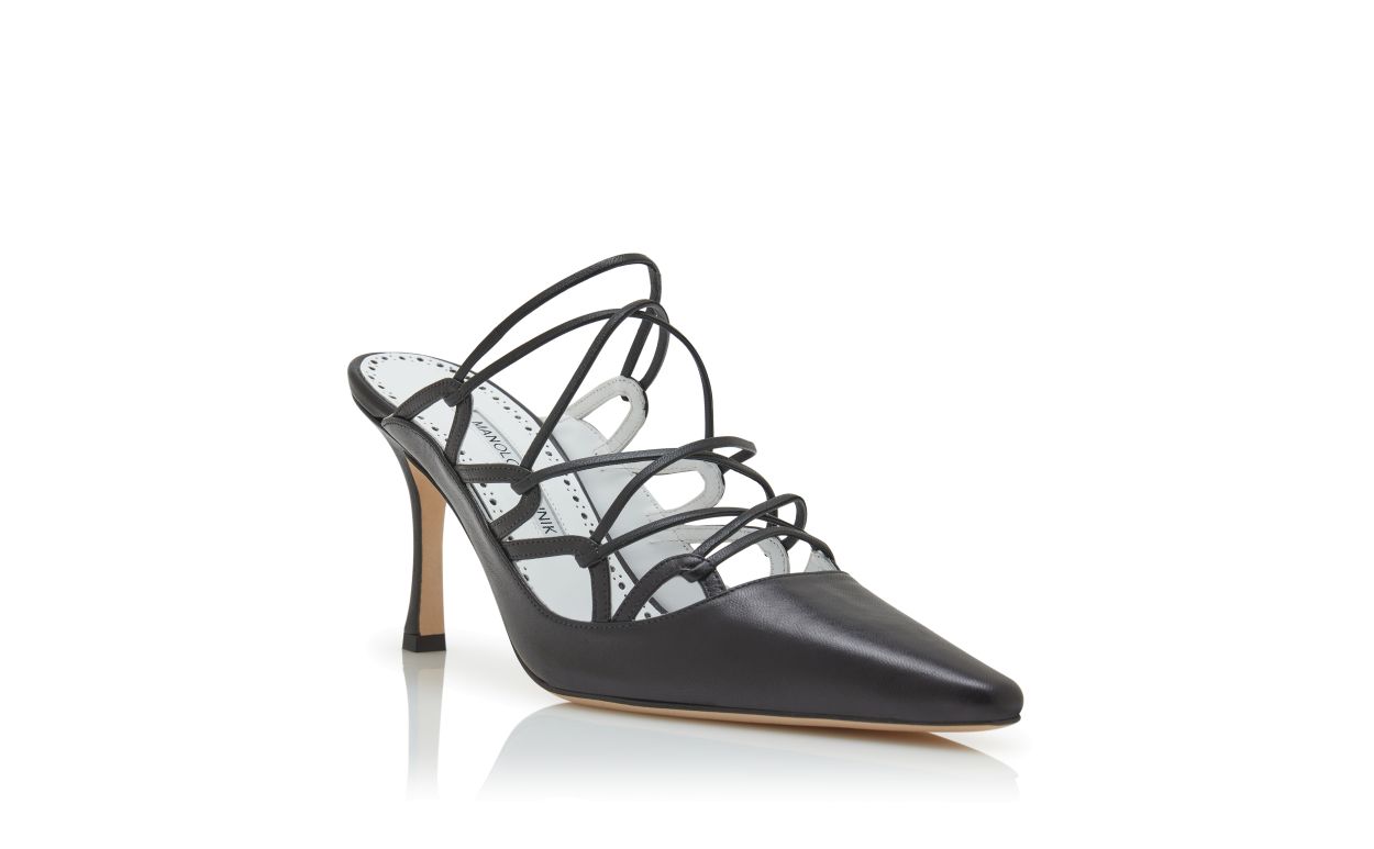Black Nappa Leather Lace-Up Detail Mules