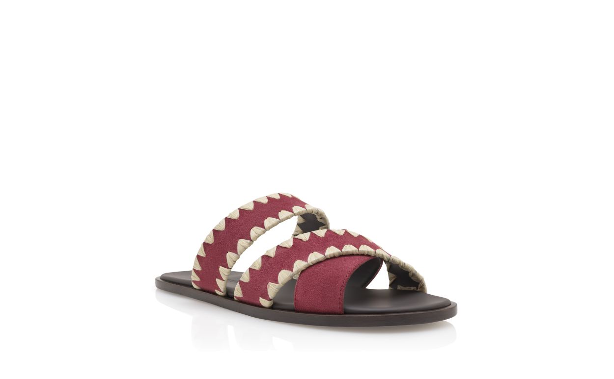 Dark Red Suede Blanket Stitch Sandals
