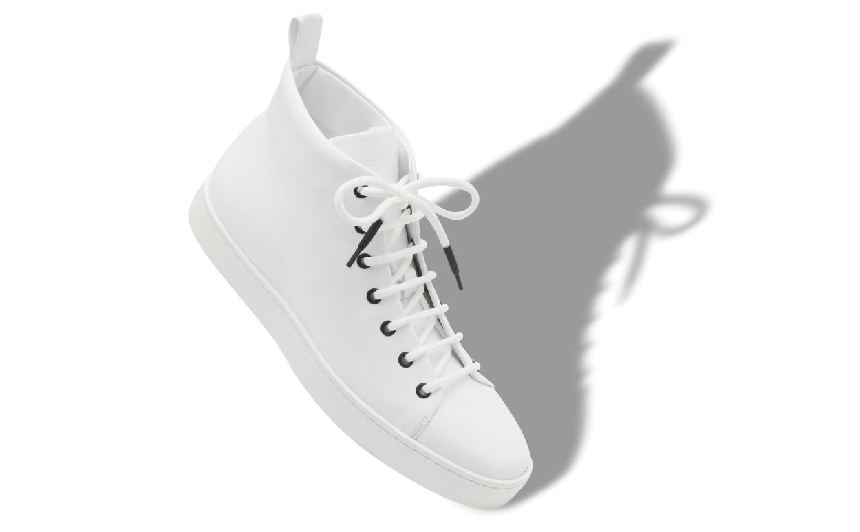 White Calf Leather Lace Up Sneakers