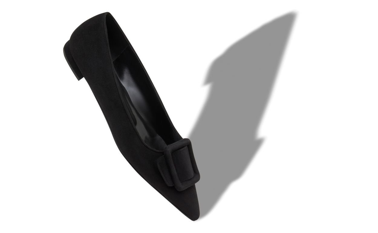 Black Suede Buckle Detail Flat Pumps