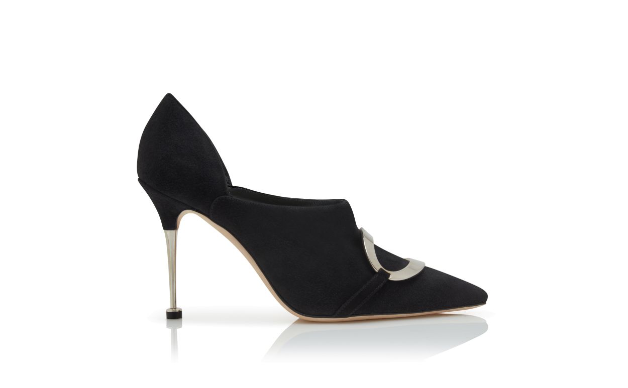 Black Suede Buckle Detail Shoe Booties