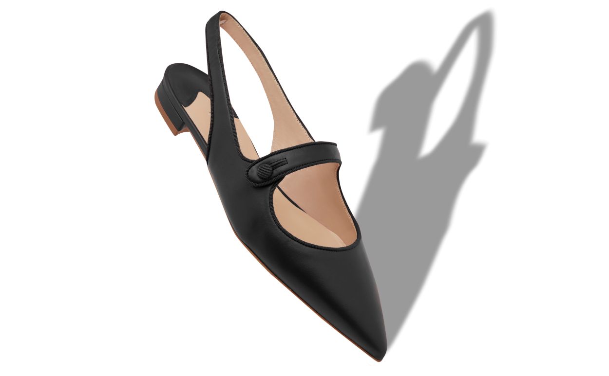 Black Nappa Leather Slingback Flat Pumps