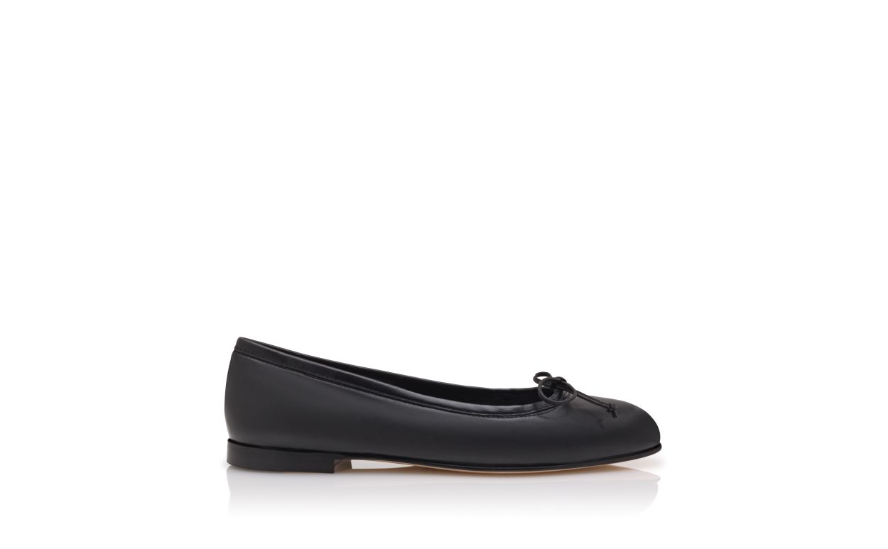 Black Nappa Leather Ballerina Flats
