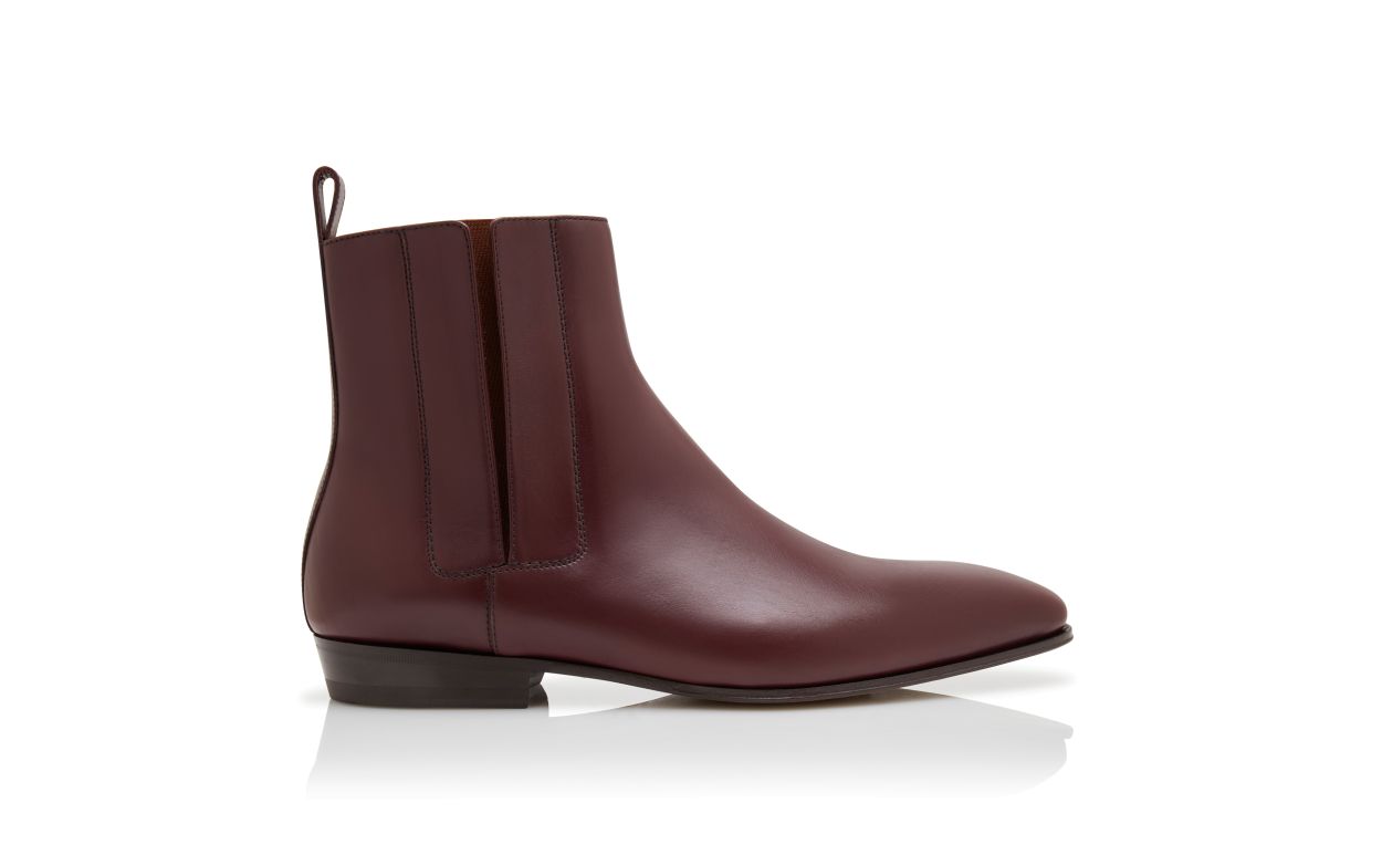 Dark Red Calf Leather Ankle Boots