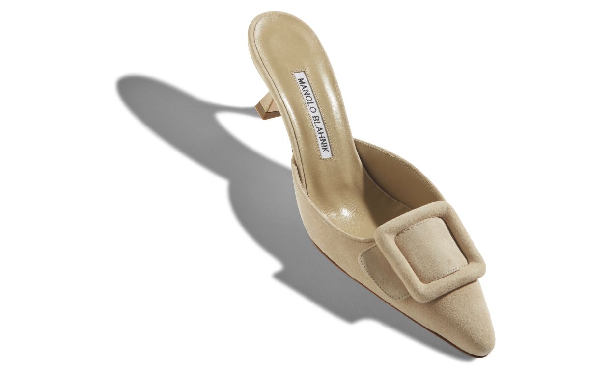 Beige Suede Kitten Heel Mules