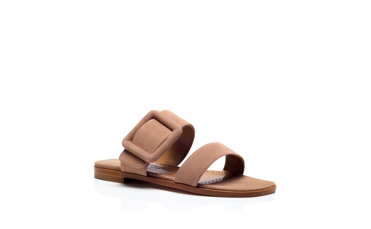 Light Beige Suede Flat Sandals