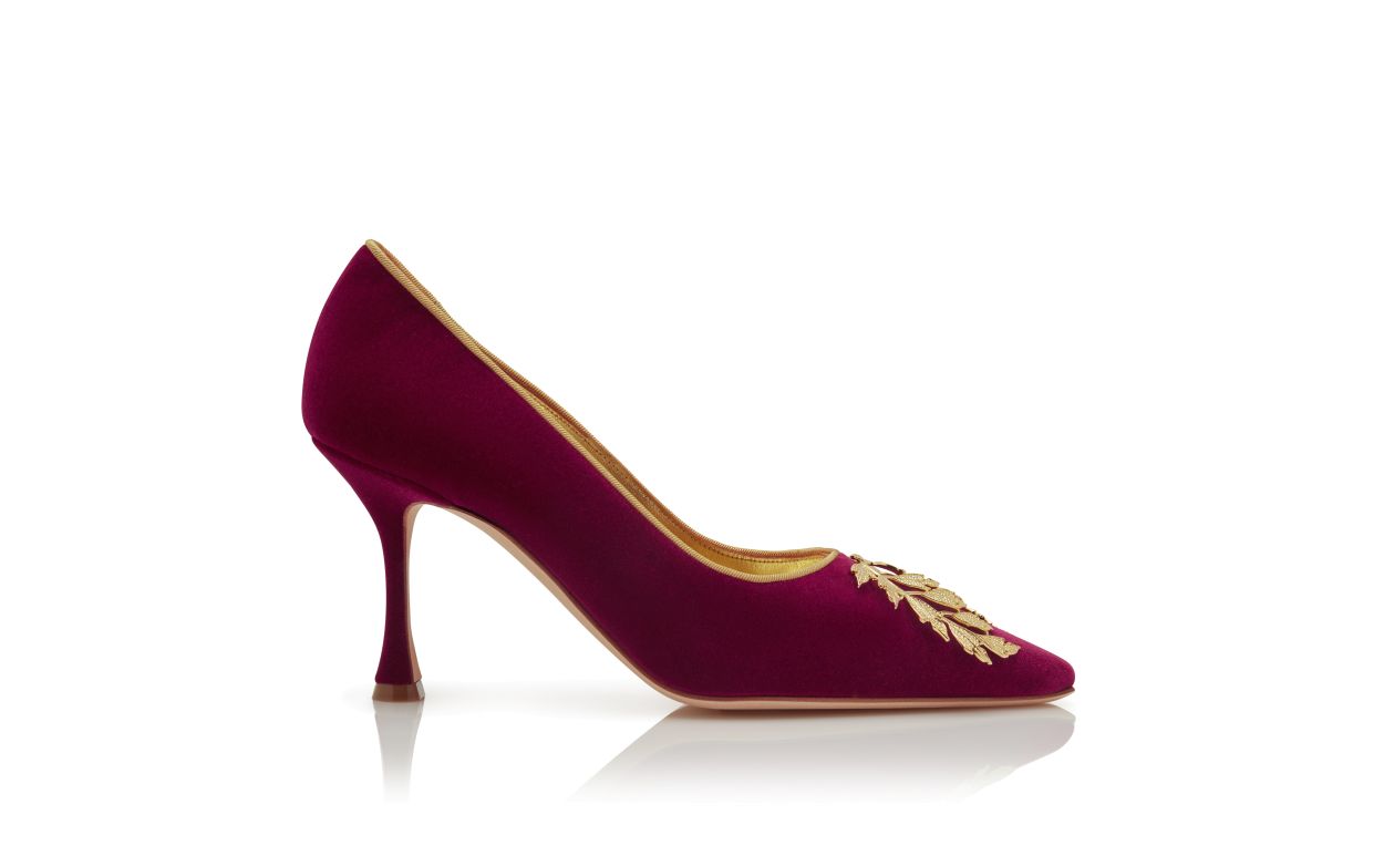Dark Red Velvet Embellished Pumps