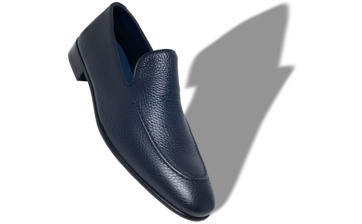 Navy Blue Calf Leather Loafers