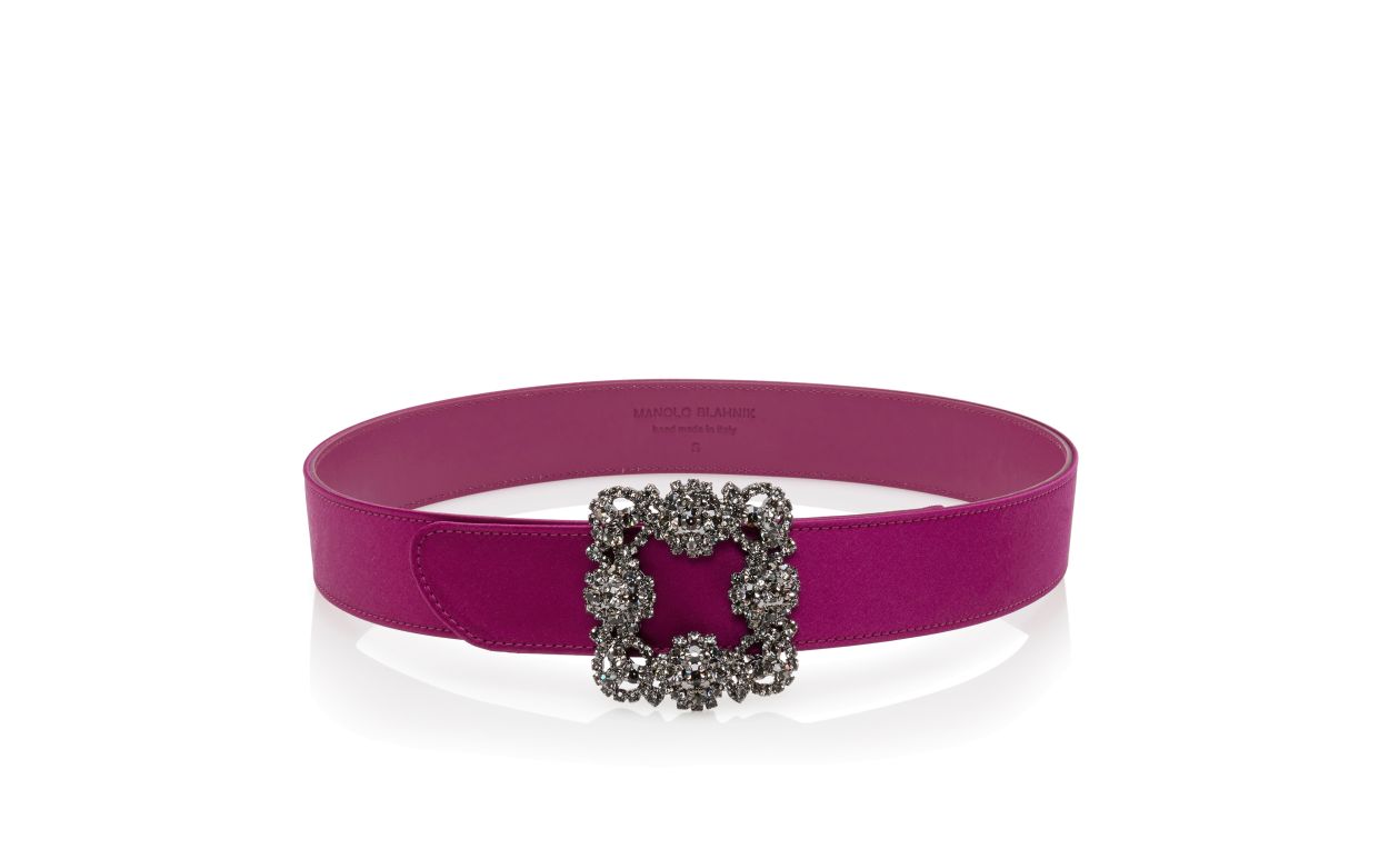 Dark Fuchsia Satin Crystal Buckled Belt