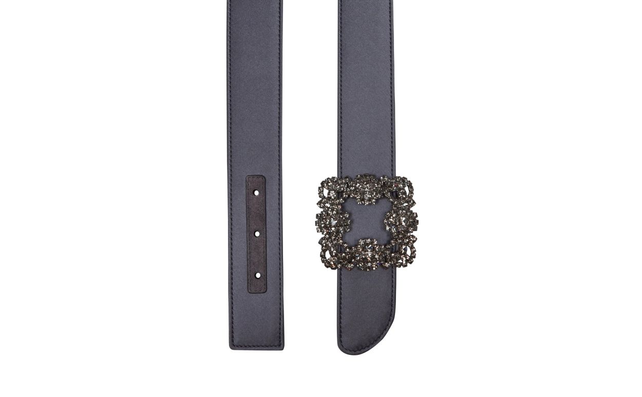 Blue-Grey Satin Crystal Buckled Belt