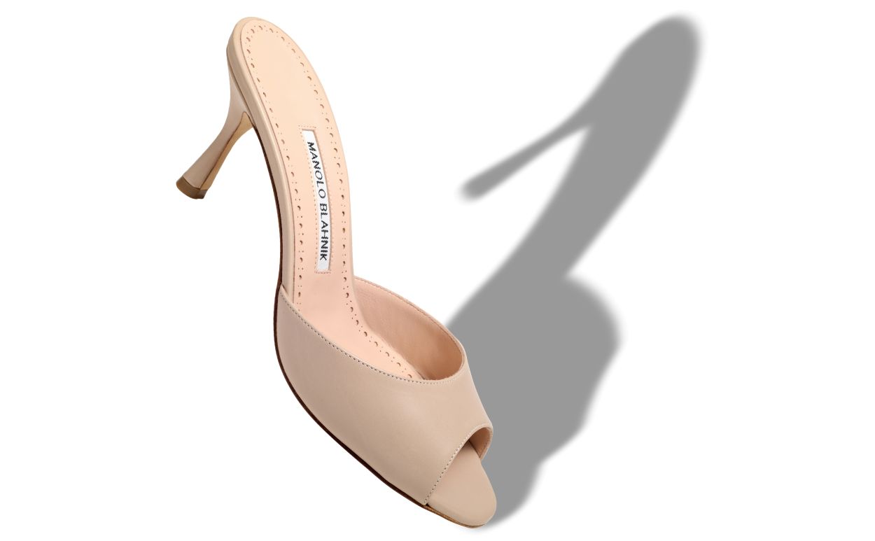 Light Beige Calf Leather Open Toe Mules